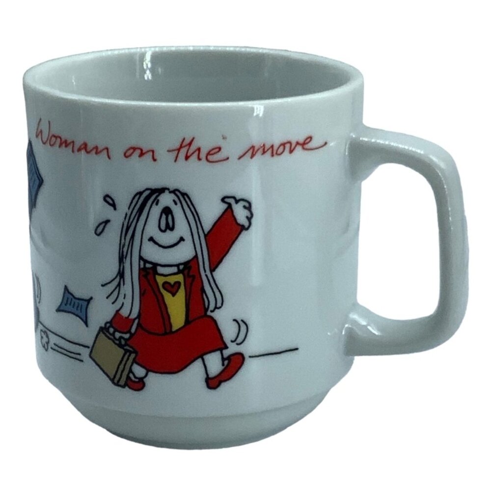 Vtg Cathy Coffee‎ Mug Cup Comic Strip Woman on the Move Universal Press Work Fun